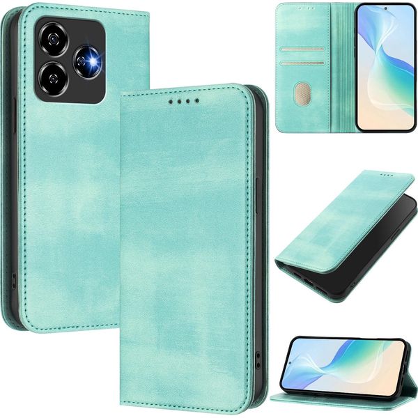 Custodia Per Zte Blade V60 Vita/V60 Design/Nubia V60 Design/Axon 60 Lite, Custodia In Pelle Vintage Con Protezione Rfid, Slot Per Schede, Supporto Turchese-image