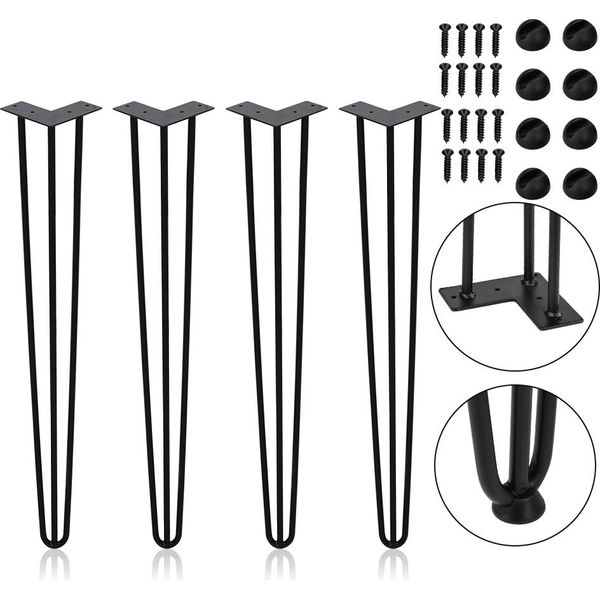 Clanmacy 4X 45Cm Gambe A Forcina Per Tavolo Gambe A Forcina 3 Staffe Telaio Tavolo Fai Da Te Tavolo Pattini Tavolo Da Pranzo Nero-image