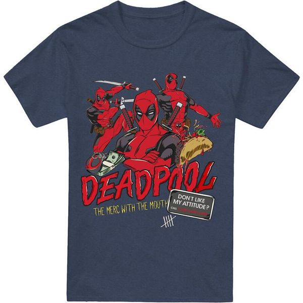 Deadpool - Maglietta "Attitude"" Da Uomo/Donna Unisex TV17382 (Xl) (Blu Navy Screziato)"-image