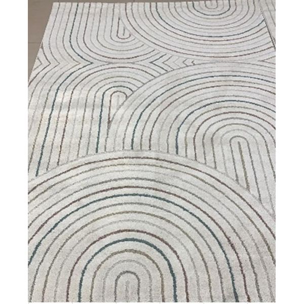 Tappeto Moderno Con Motivo A Fiocco In Beige Con Strisce Colorate Dimensioni - 160 X 230 Cm-image