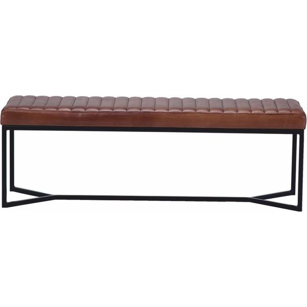 Casa Padrino Panca In Vera Pelle Marrone/Nera 130 Cm - Mobili In Vera Pelle-image