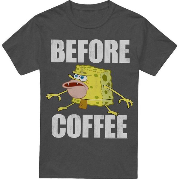 Spongebob Squarepants - Maglietta "Before Coffee Meme"" Per Uomo/Donna Unisex TV18385 (Xl) (Charcoal)"-image