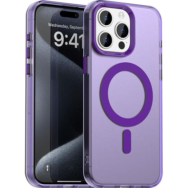 Custodia Magnetica Per Iphone 15 Pro, Sottile Custodia Traslucida Opaca Antiurto Viola-image
