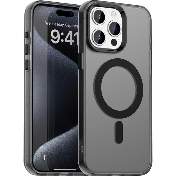 Custodia Magnetica Per Iphone 15 Pro Max, Sottile Custodia Traslucida Opaca Antiurto Nera-image