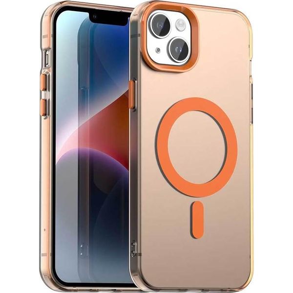 Custodia Magnetica Per Iphone 13 /Iphone 14, Sottile Custodia Traslucida Opaca Antiurto Arancione-image