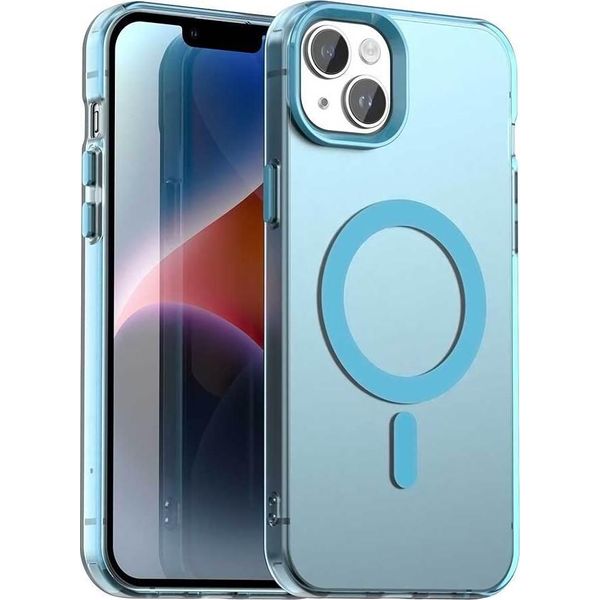 Custodia Magnetica Per Iphone 15, Sottile Custodia Traslucida Opaca Antiurto Blu-image