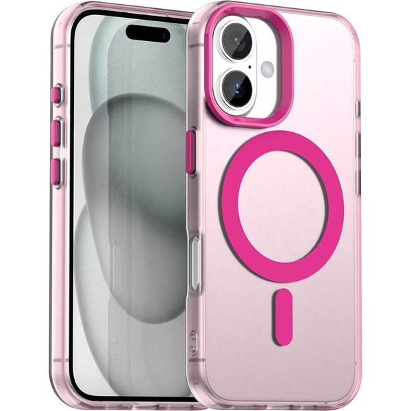 Custodia Magnetica Per Iphone 16, Sottile Custodia Traslucida Opaca Antiurto Rossa-image