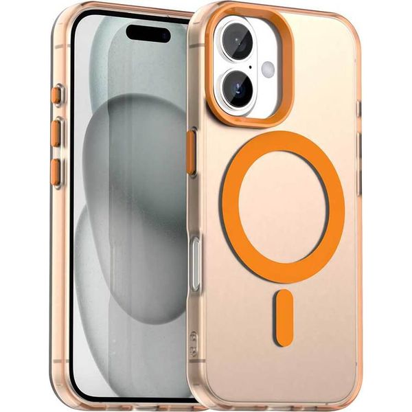 Custodia Magnetica Per Iphone 16 Plus, Sottile Custodia Traslucida Opaca Antiurto Arancione-image