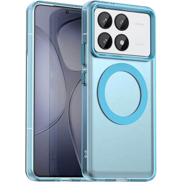 Custodia Magnetica Per Xiaomi Poco F6 Pro, Sottile Custodia Traslucida Opaca Antiurto Blu-image