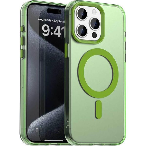 Custodia Magnetica Per Iphone 15 Pro Max, Sottile Custodia Traslucida Opaca Antiurto Verde-image