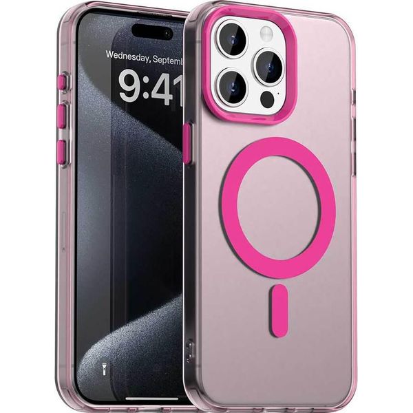 Custodia Magnetica Per Iphone 15 Pro Max, Sottile Custodia Traslucida Opaca Antiurto Rossa-image
