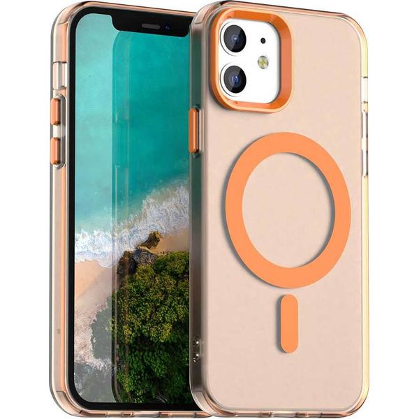 Custodia Magnetica Per Iphone 12 /Iphone 12 Pro, Sottile Custodia Traslucida Opaca Antiurto Arancione-image