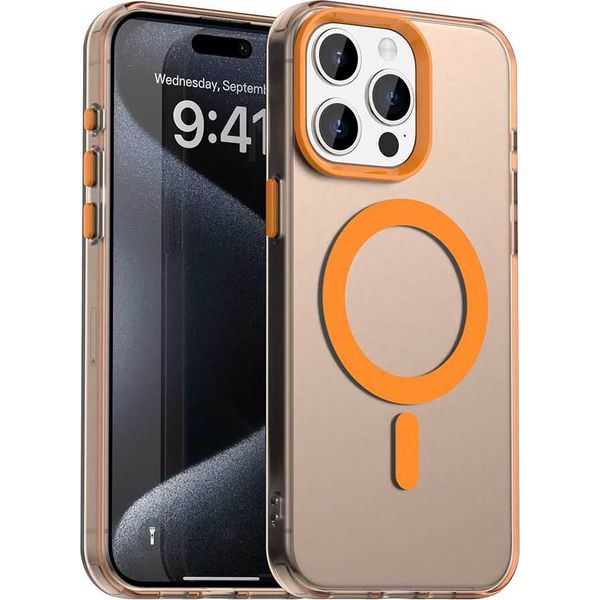 Custodia Magnetica Per Iphone 15 Pro, Sottile Custodia Traslucida Opaca Antiurto Arancione-image