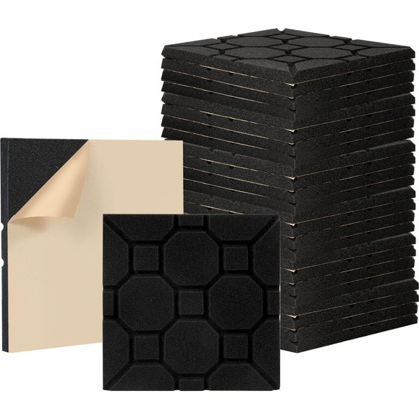 Tolletour 24 Pezzi Tappetini In Schiuma Acustica Quadrati 30 X 30 X 2,5 Cm Tappetini Di Isolamento Acustico Per Piastrelle In Schiuma Efficace Nero-image