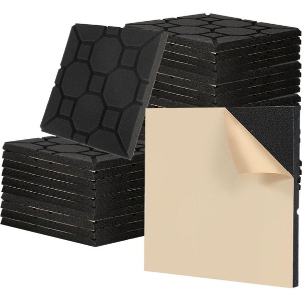 Bettizia 24 Pezzi Schiuma Acustica Tappetini In Schiuma Acustica Quadrati 30 X 30 X 2,5 Cm Tappetini Di Isolamento Acustico Per Piastrelle In Schiuma Efficace Nero-image
