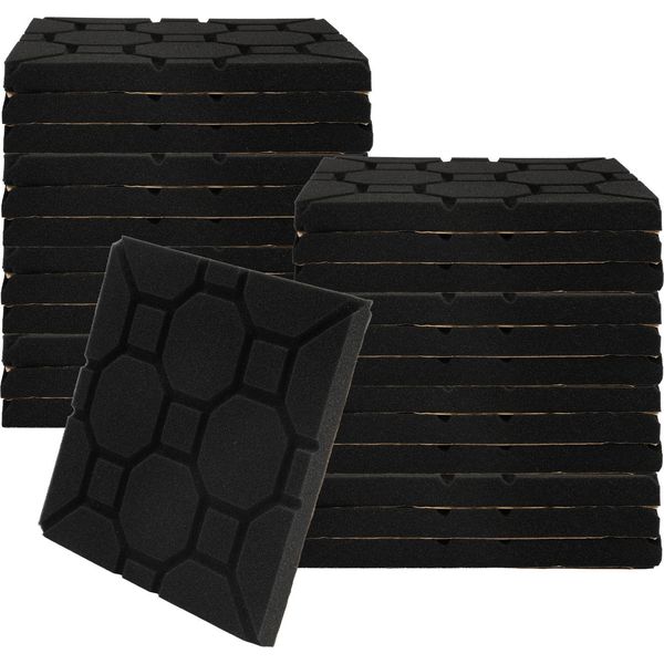 Hengda 24 Pezzi Di Schiuma Acustica Tappetini Di Schiuma Acustica Quadrati 30 X 30 X 2,5 Cm Tappetini Di Isolamento Acustico Per Piastrelle Di Schiuma Efficace Nero-image