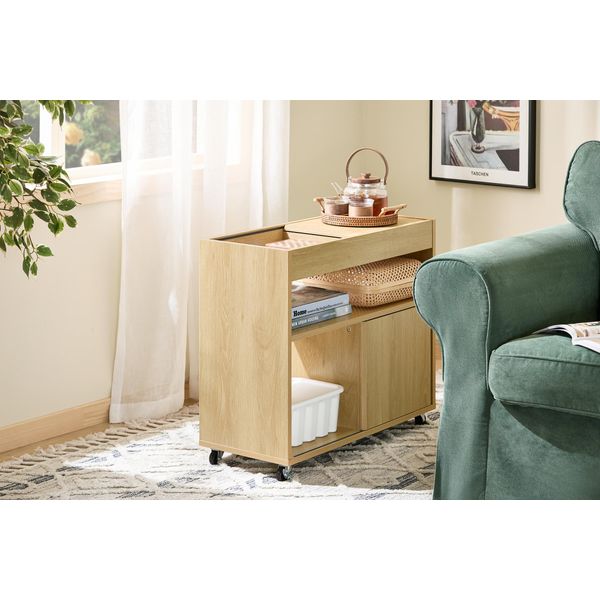 Sobuy FBT152-N Carrello Schedario Tavolo Per Stampante Supporto Per Stampante Contenitore Per Rotoli Con 4 Rotelle Armadio Per Archiviazione Armadio Per Ufficio Wd Naturale Circa 30X60X30Cm-image