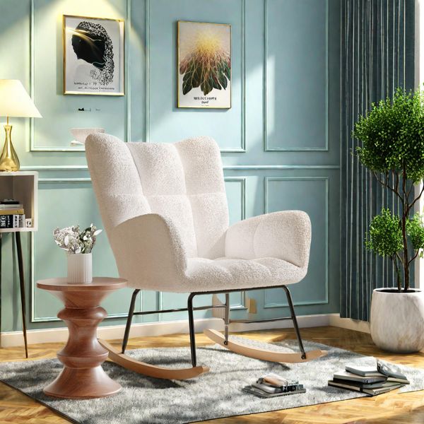 Unboxg Sedia A Dondolo Sedia A Dondolo Con Poltrona Relax Sedia Da Salotto Per Soggiorno/Camera Da Letto/Balcone, Poltrona Relax, Beige-image