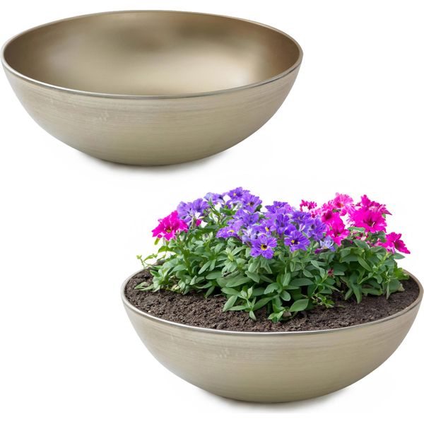 Fioriera Rotonda Bulbosa Da 25 Cm Per Esterni, Beige Champagne-image