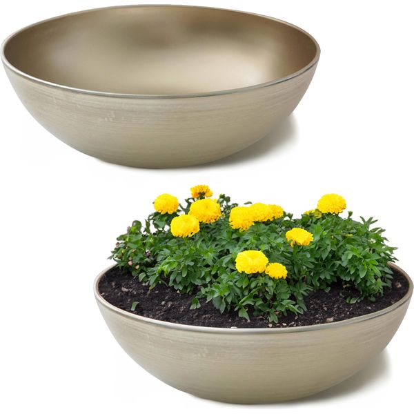 Fioriera Rotonda Bulbosa Da 30 Cm Per Esterni, Beige Champagne-image