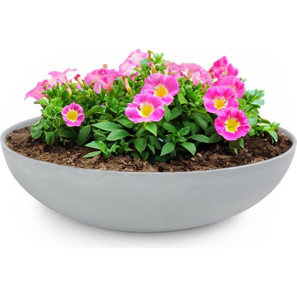 Fioriera Rotonda Bulbosa Da 45 Cm Per Esterni, Grigio Chiaro Marmorizzato-image
