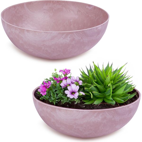 Fioriera Rotonda Bulbosa Da 20 Cm Per Esterni, Rosa Antico Marmorizzato-image