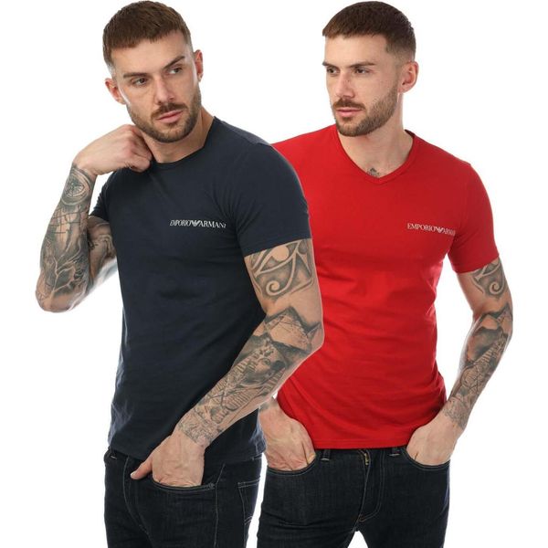 Emporio Armani - T-Shirt Da Uomo (2 Pezzi) GT138 (M) (Blu Navy/Rosso)-image