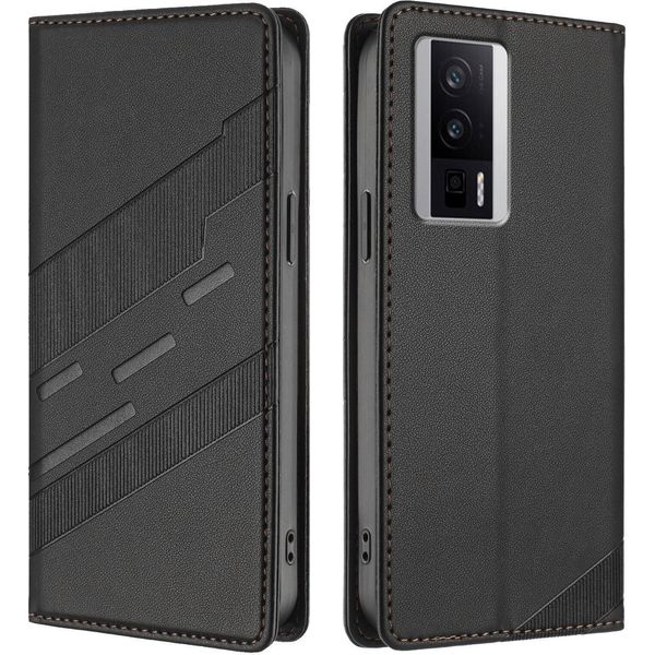 Custodia Per Xiaomi Redmi K60/K60 Pro/Poco F5 Pro, Custodia A Portafoglio In Finto Cuoio Con Slot Per Schede E Funzione Stand Schwarz-image