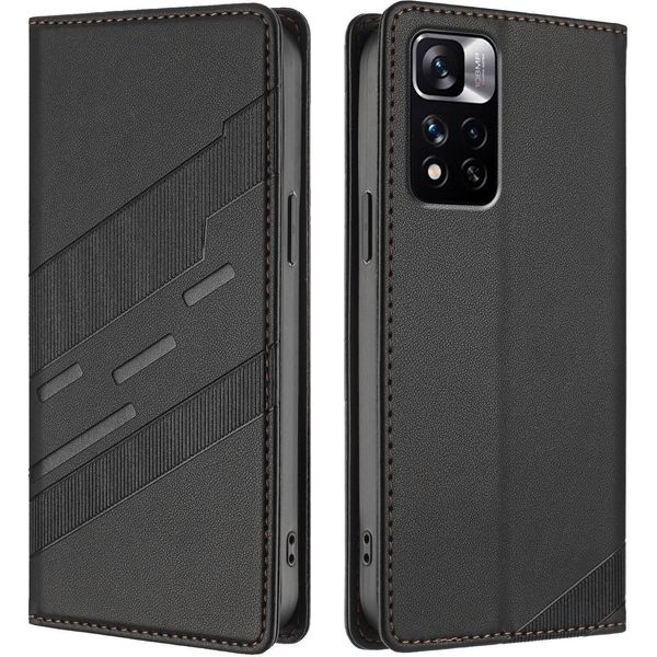 Custodia Per Xiaomi Redmi Note 11 Pro+ 5G, Custodia A Portafoglio In Finto Cuoio Con Slot Per Schede E Funzione Stand Schwarz-image