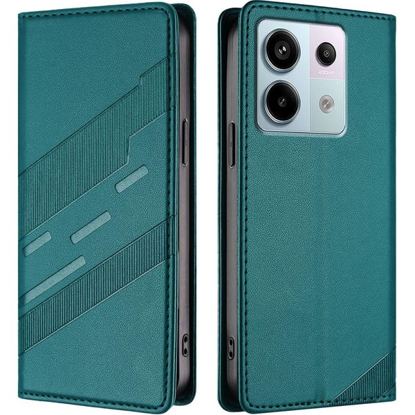 Custodia Per Xiaomi Redmi Note 13 Pro 5G/Poco X6, Custodia A Portafoglio In Finto Cuoio Con Slot Per Schede E Funzione Stand GrüN-image