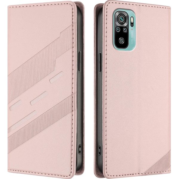 Custodia Per Xiaomi Redmi Note 10S/Note 10 4G, Custodia A Portafoglio In Finto Cuoio Con Slot Per Schede E Funzione Stand Rosa-image