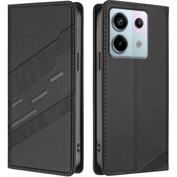 Custodia Per Xiaomi Redmi Note 13 Pro 5G/Poco X6, Custodia A Portafoglio In Finto Cuoio Con Slot Per Schede E Funzione Stand Schwarz-image