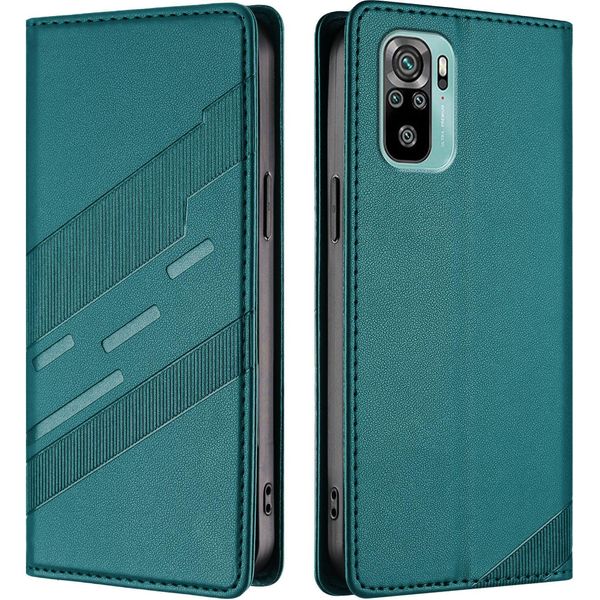 Custodia Per Xiaomi Redmi Note 10S/Note 10 4G, Custodia A Portafoglio In Finto Cuoio Con Slot Per Carte E Funzione Stand GrüN-image