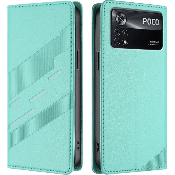 Custodia Per Xiaomi Poco X4 Pro 5G, Custodia A Portafoglio In Finto Cuoio Con Slot Per Carte E Funzione Stand TüRkis-image