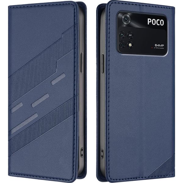 Custodia Per Xiaomi Poco M4 Pro 4G, Custodia A Portafoglio In Finto Cuoio Con Slot Per Schede E Funzione Stand Blau-image