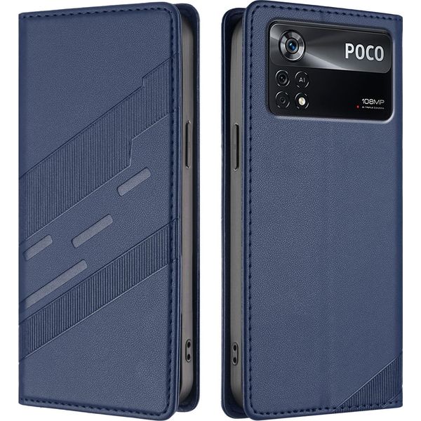 Custodia Per Xiaomi Poco X4 Pro 5G, Custodia A Portafoglio In Finto Cuoio Con Slot Per Carte E Funzione Stand Blau-image
