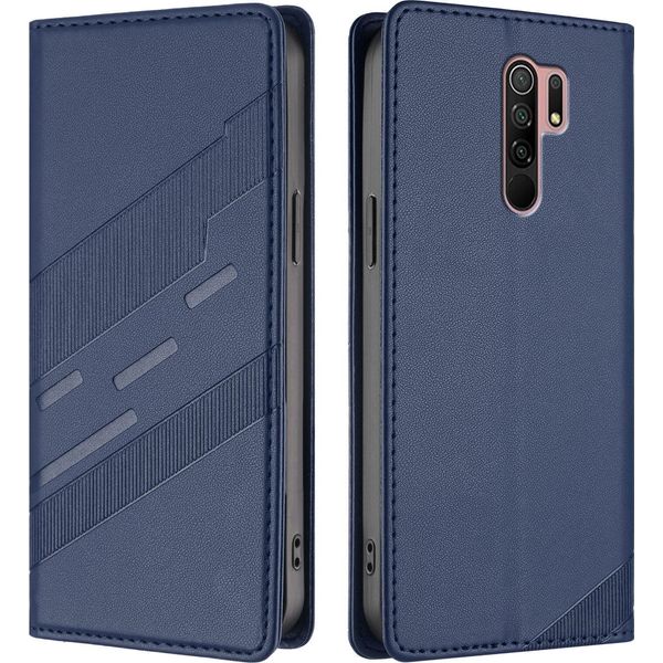 Custodia Per Xiaomi Redmi 9, Custodia A Portafoglio In Finto Cuoio Con Slot Per Schede E Funzione Stand Blau-image