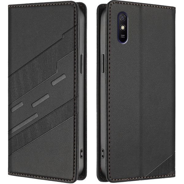 Custodia Per Xiaomi Redmi 9A, Custodia A Portafoglio In Finto Cuoio Con Slot Per Schede E Funzione Stand Schwarz-image
