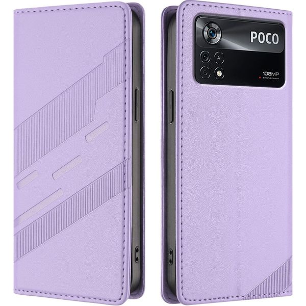 Custodia Per Xiaomi Poco X4 Pro 5G, Custodia A Portafoglio In Finto Cuoio Con Slot Per Schede E Funzione Stand Violett-image