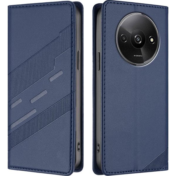 Custodia Per Xiaomi Redmi A3 / Poco C61, Custodia A Portafoglio In Finto Cuoio Con Slot Per Schede E Funzione Stand Blau-image