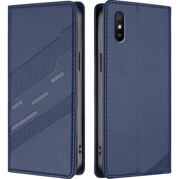 Custodia Per Xiaomi Redmi 9A, Custodia A Portafoglio In Finto Cuoio Con Slot Per Schede E Funzione Stand Blau-image