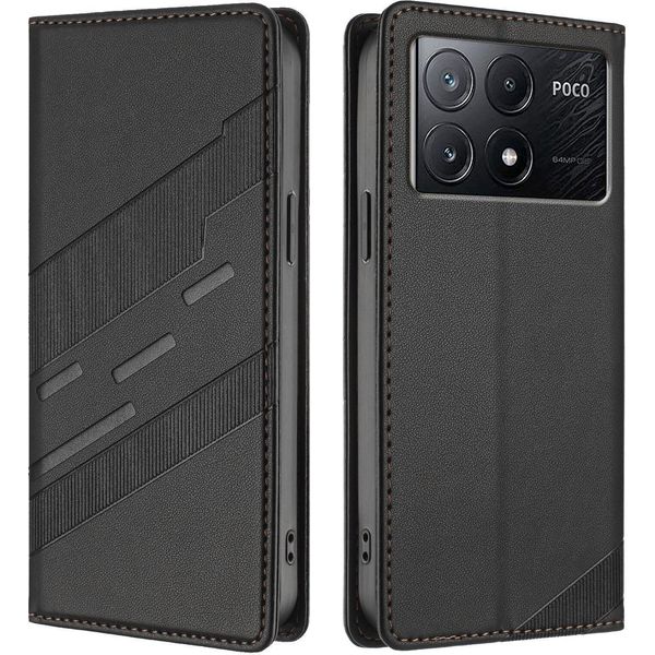 Custodia Per Xiaomi Poco X6 Pro, Custodia A Portafoglio In Finto Cuoio Con Slot Per Carte E Funzione Stand Schwarz-image