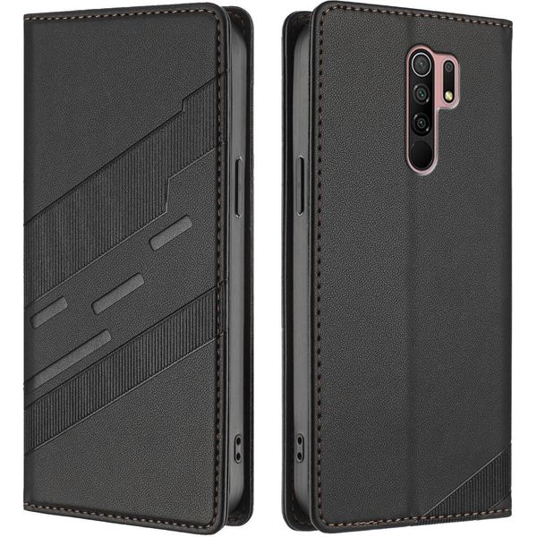 Custodia Per Xiaomi Redmi 9, Custodia A Portafoglio In Finto Cuoio Con Slot Per Schede E Funzione Stand Schwarz-image