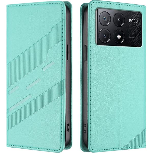 Custodia Per Xiaomi Poco X6 Pro, Custodia A Portafoglio In Finto Cuoio Con Slot Per Carte E Funzione Stand TüRkis-image