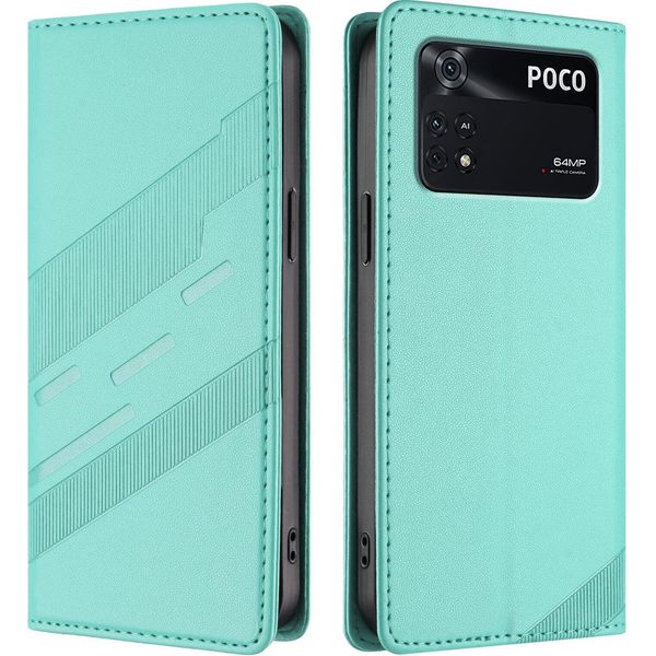 Custodia Per Xiaomi Poco M4 Pro 4G, Custodia A Portafoglio In Finto Cuoio Con Slot Per Schede E Funzione Stand TüRkis-image
