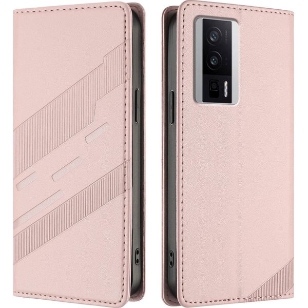 Custodia Per Xiaomi Redmi K60/K60 Pro/Poco F5 Pro, Custodia A Portafoglio In Finto Cuoio Con Slot Per Schede E Funzione Stand Rosa-image