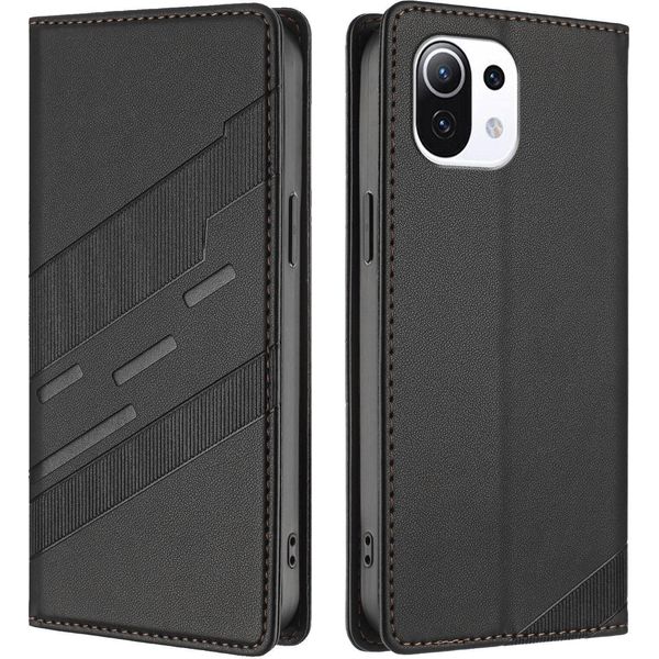 Custodia Per Xiaomi Mi 11 Lite/Mi Xiaomi 11 Lite 5G No, Custodia A Portafoglio In Finto Cuoio Con Slot Per Schede E Funzione Stand Schwarz-image
