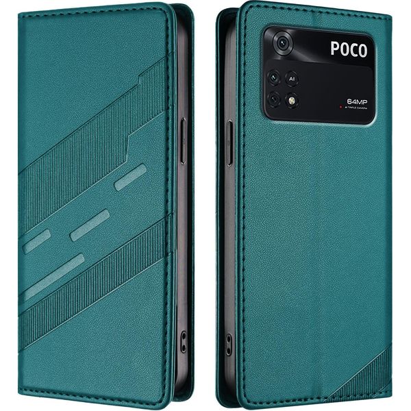 Custodia Per Xiaomi Poco M4 Pro 4G, Custodia A Portafoglio In Finto Cuoio Con Slot Per Carte E Funzione Stand GrüN-image