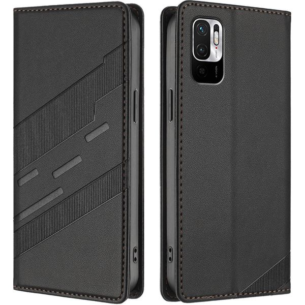 Custodia Per Xiaomi Redmi Note 10 5G/Poco M3 Pro, Custodia A Portafoglio In Finto Cuoio Con Slot Per Schede E Funzione Stand Schwarz-image