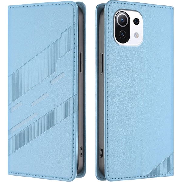 Custodia Per Xiaomi Mi 11 Lite/Mi Xiaomi 11 Lite 5G No, Custodia A Portafoglio In Finto Cuoio Con Slot Per Schede E Funzione Stand Hellblau-image
